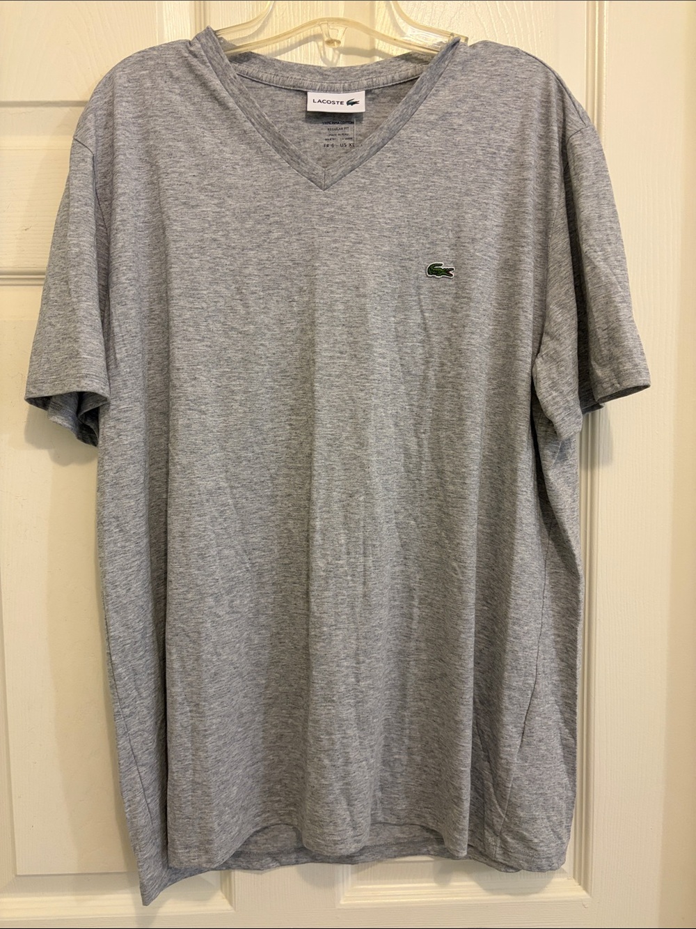 Lacoste Men's Heather Gray V-Neck T-Shirt with Green Crocodile